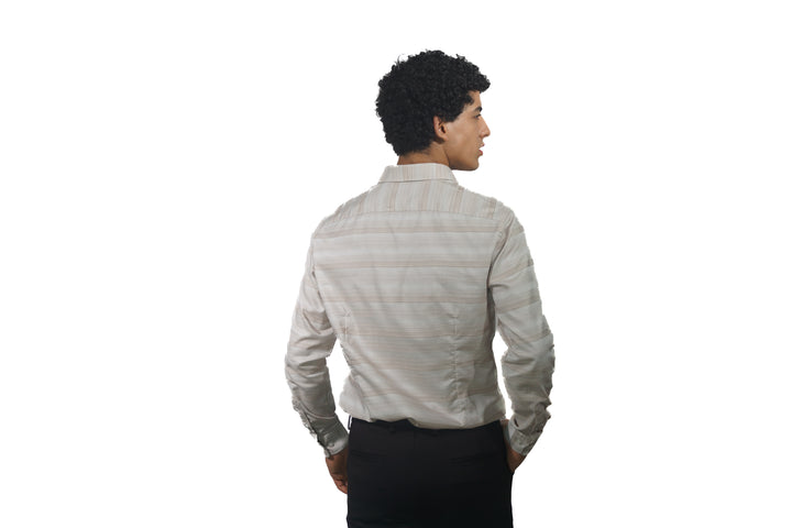 Giza Brown Engineered Stripe Long Sleeve Shirt for Men