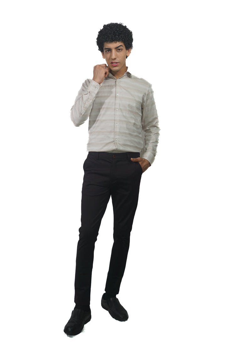 Giza Brown Engineered Stripe Long Sleeve Shirt for Men