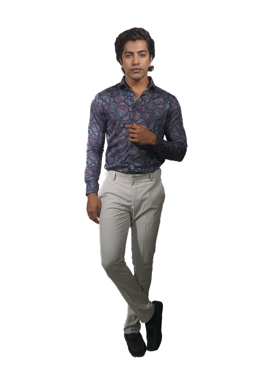 Giza Blue Red Classic Art Printed Long Sleeve Shirt for Men