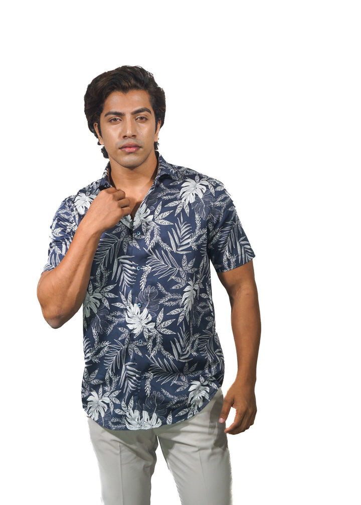 Creeper Leaf Printed Short Sleeve Shirt for Men