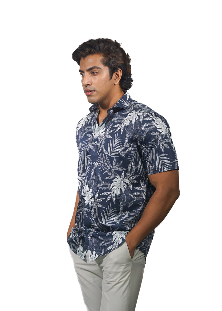 Creeper Leaf Printed Short Sleeve Shirt for Men