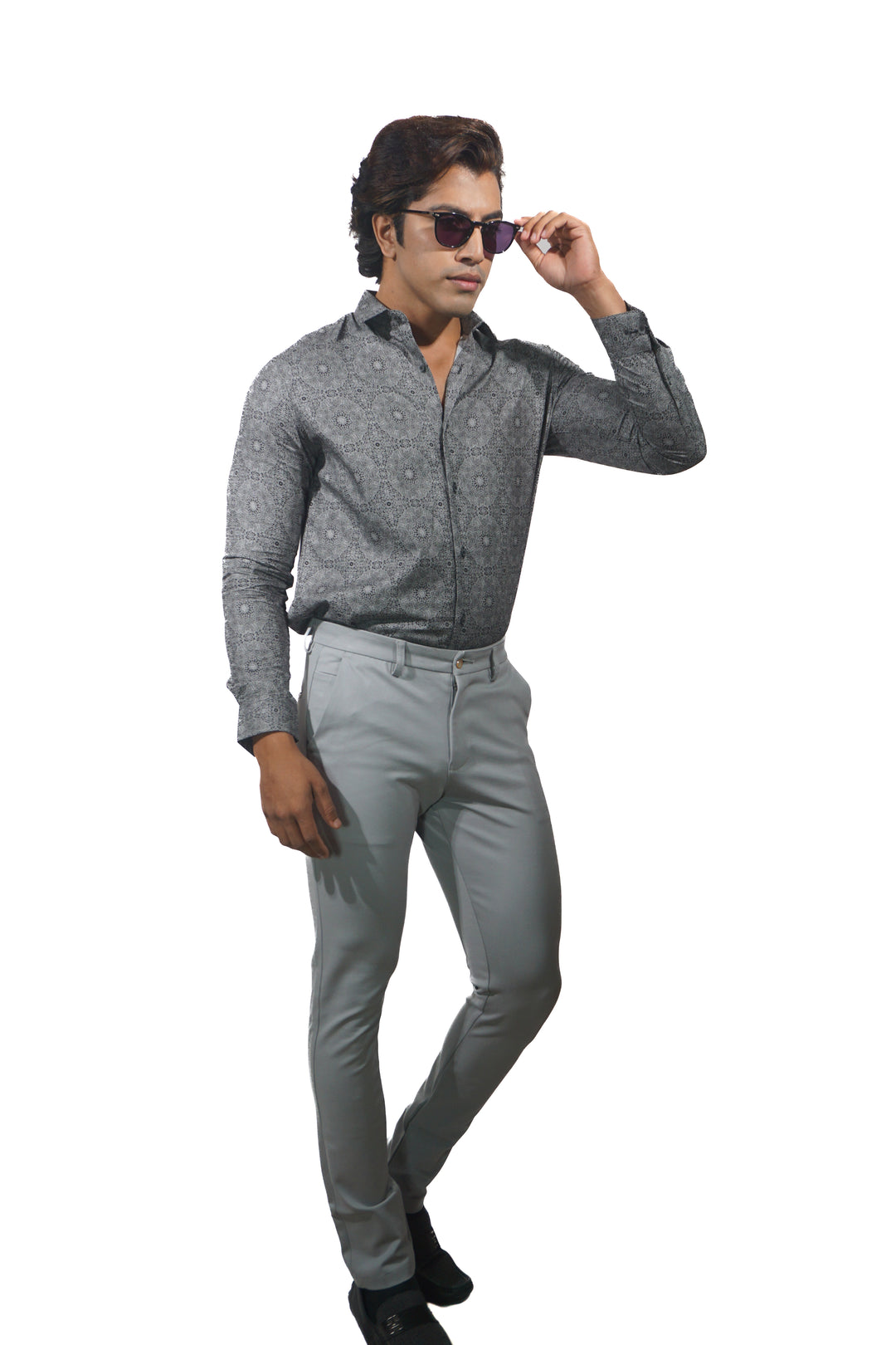 Giza Milan Silver Print Long Sleeve Shirt for Men