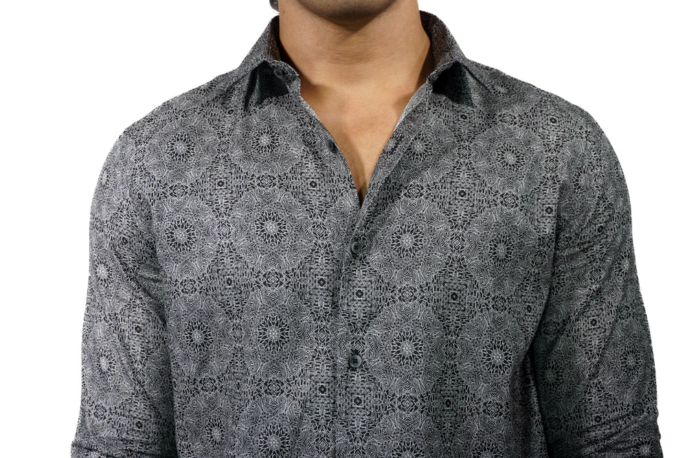 Giza Milan Silver Print Long Sleeve Shirt for Men
