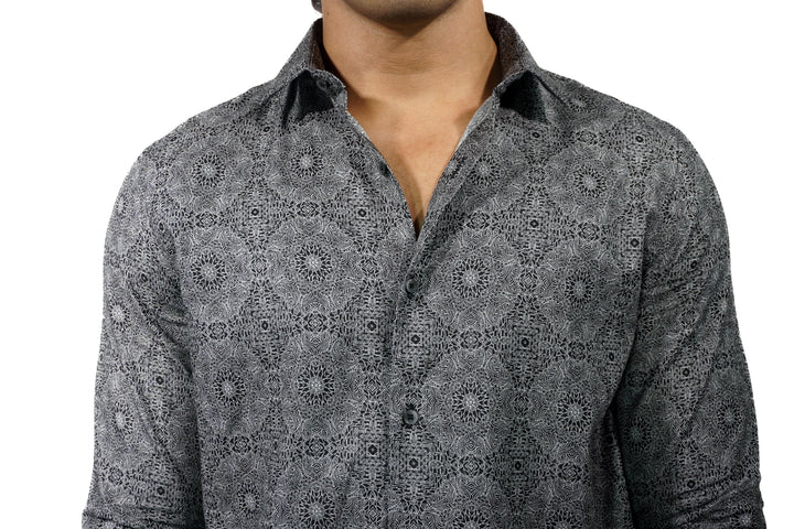 Giza Milan Silver Print Long Sleeve Shirt for Men