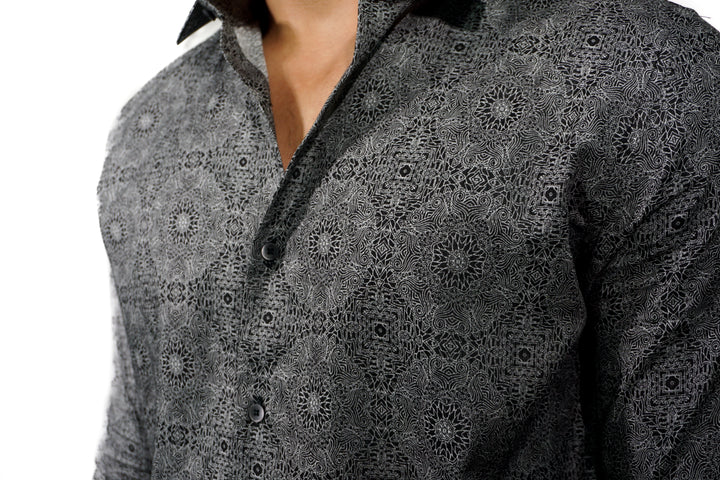 Giza Milan Silver Print Long Sleeve Shirt for Men