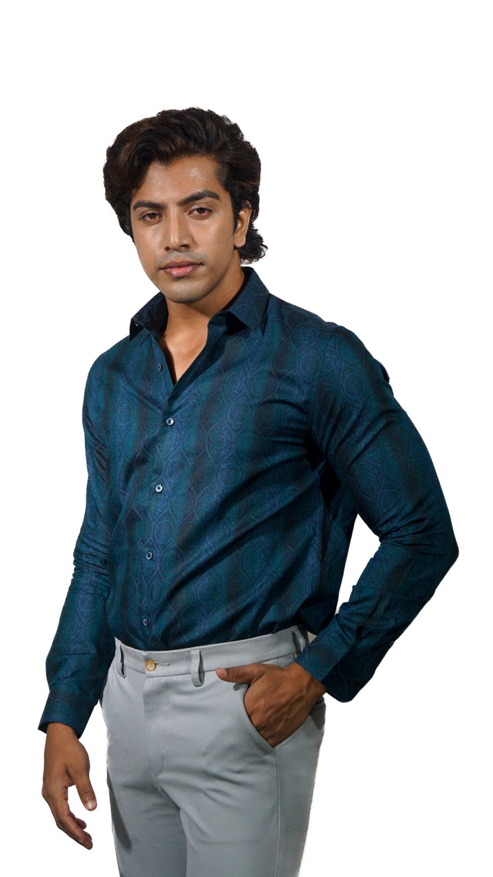 Fine Cotton Magic Eye Jacquard Long Sleeve Shirt for Men