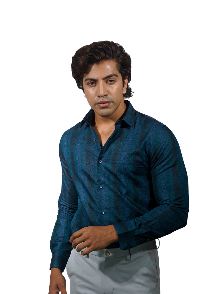 Fine Cotton Magic Eye Jacquard Long Sleeve Shirt for Men