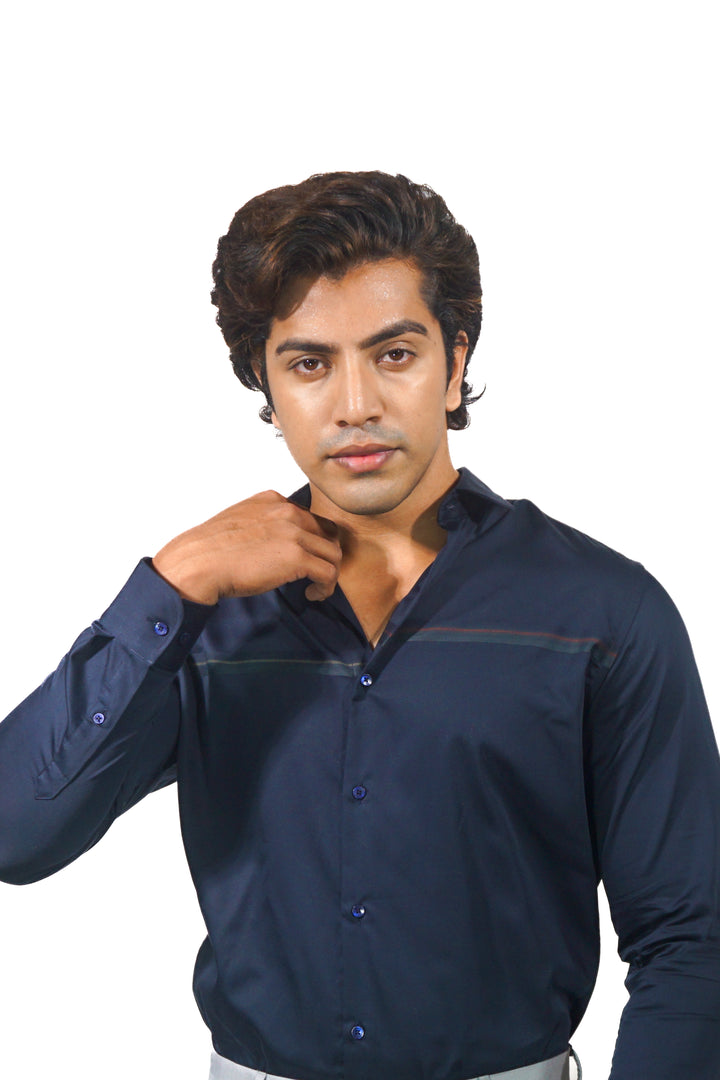 Giza Engineered Stripe Khaki Long Sleeve Shirt for Men