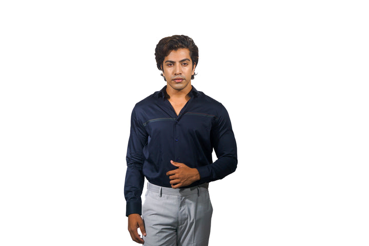 Giza Engineered Stripe Khaki Long Sleeve Shirt for Men