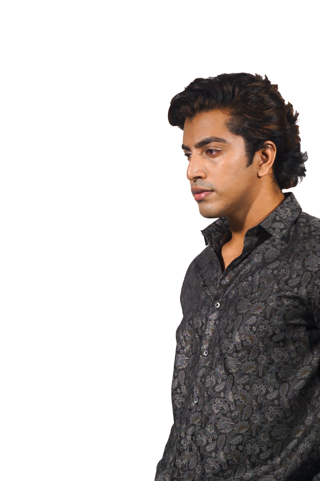 Men's brown jacquard long sleeve shirt