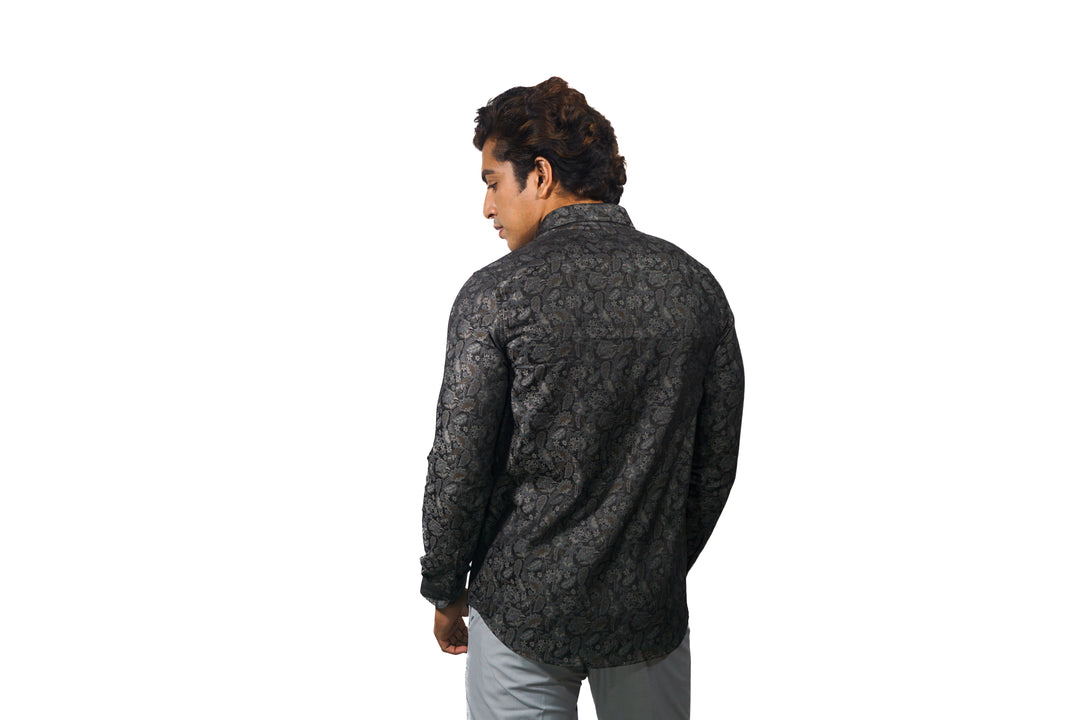 Men's brown jacquard long sleeve shirt