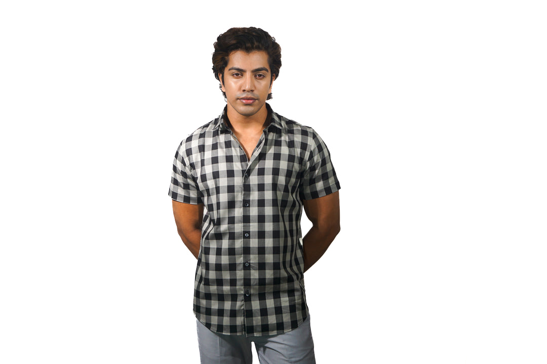 grey black checked shirt men