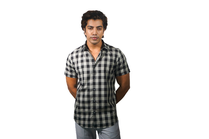 grey black checked shirt men