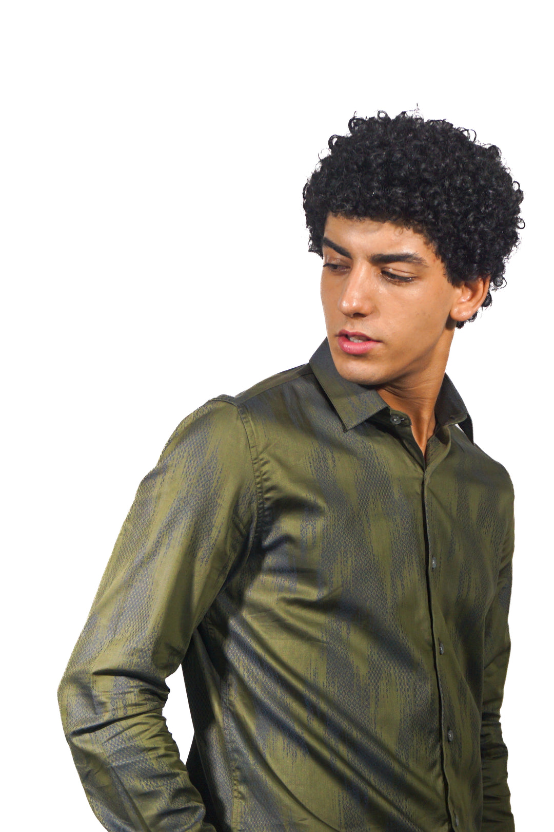 Green Jacquard Long Sleeve Shirt for men