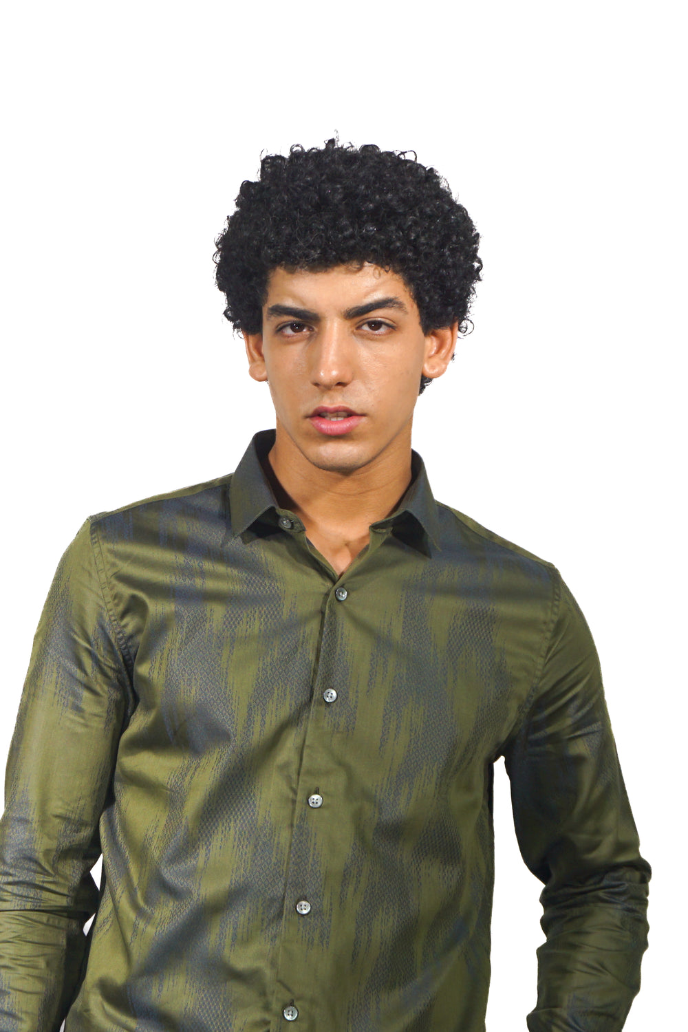 Green Jacquard Long Sleeve Shirt for men