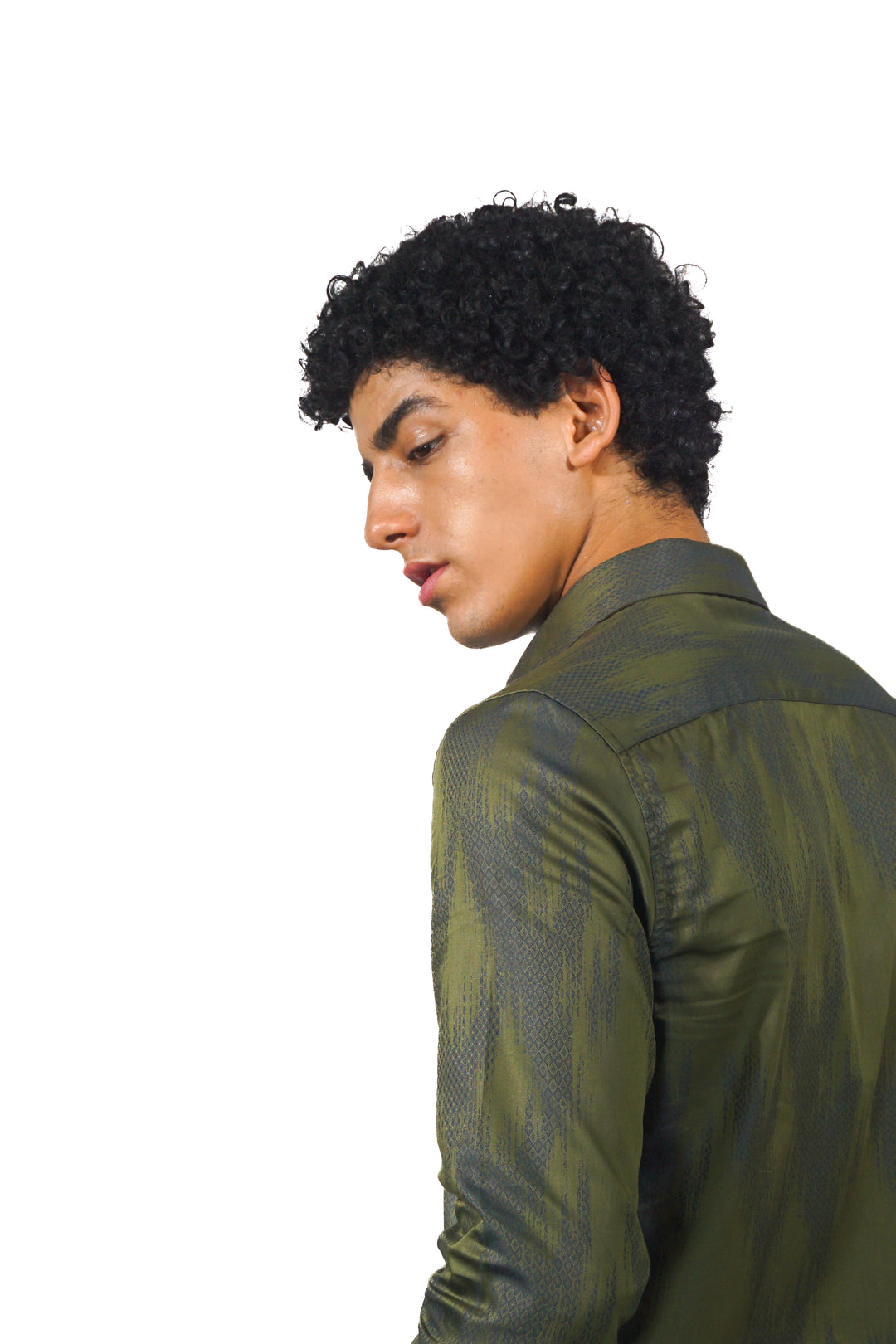 Green Jacquard Long Sleeve Shirt for men