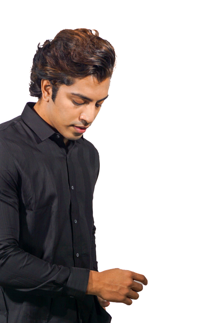 Solid Black Stripe Long Sleeve Shirt