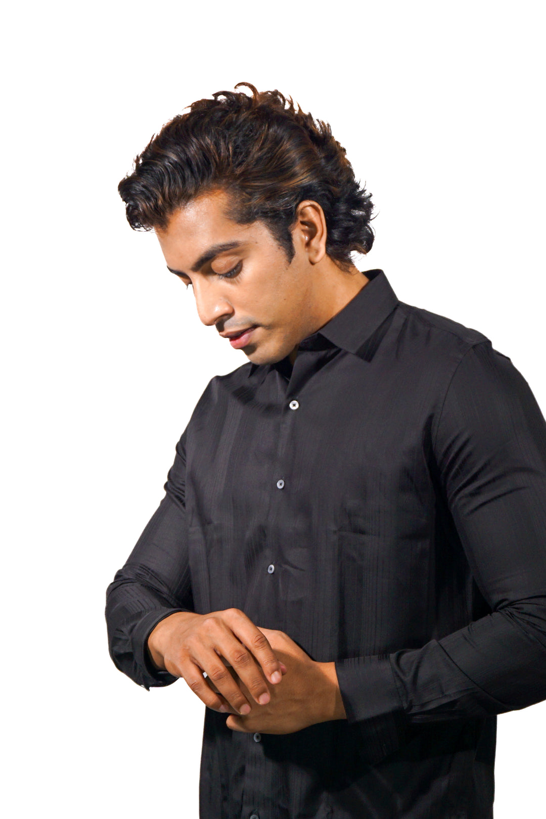 Solid Black Stripe Long Sleeve Shirt