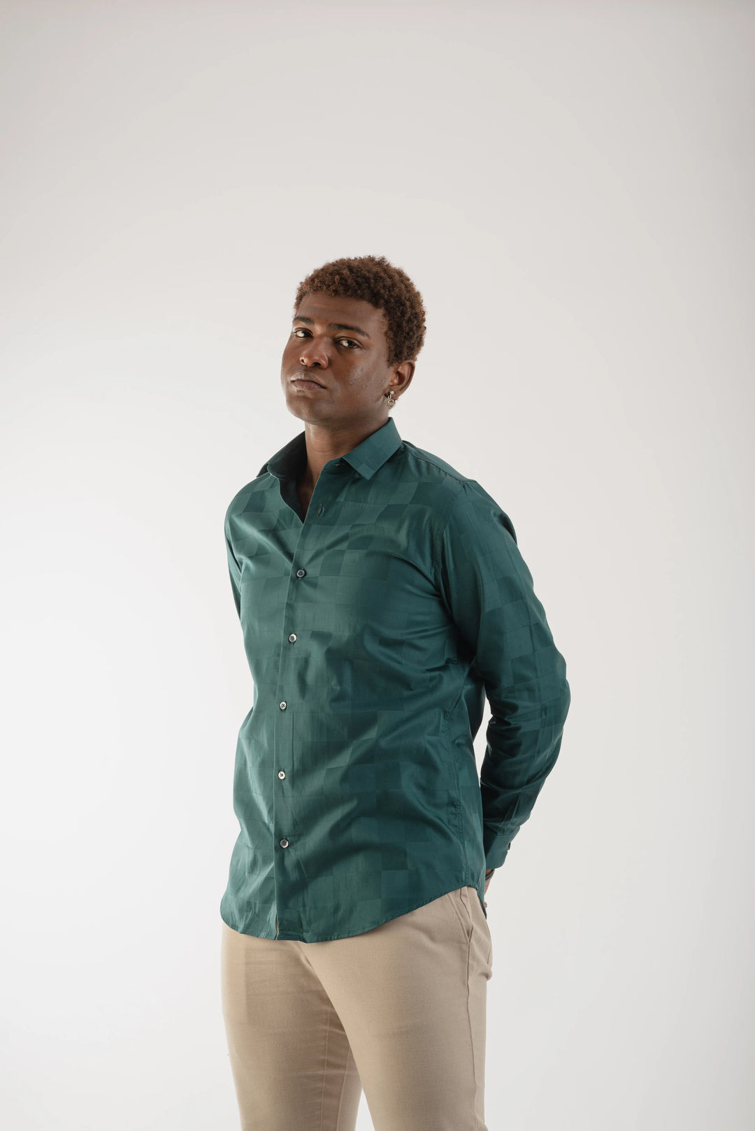 Giza Cotton Teal Textured Long Sleeve Shirt for Men