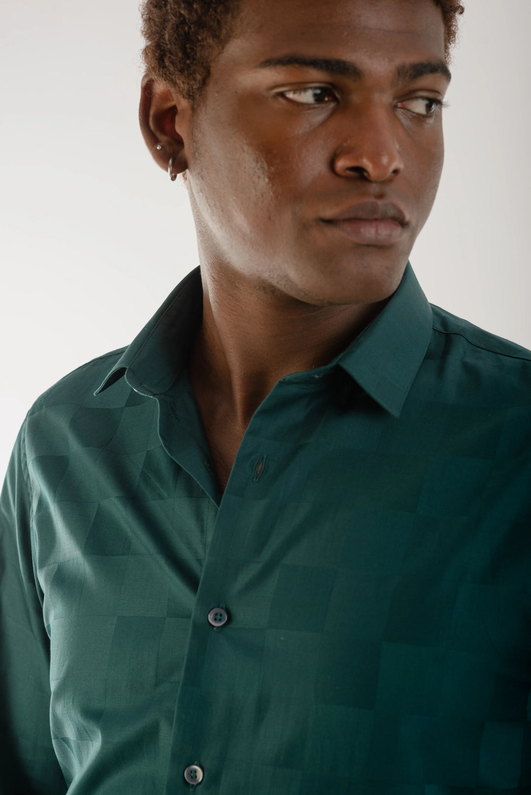 Giza Cotton Teal Textured Long Sleeve Shirt for Men