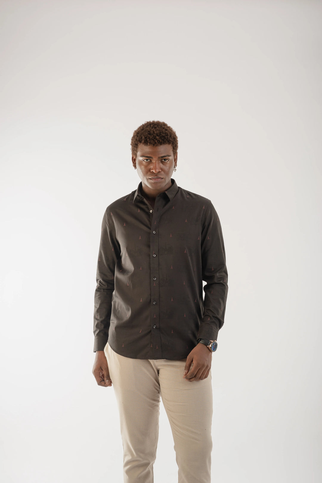 Giza Cotton Eiffel Print Long Sleeve Shirt for Men