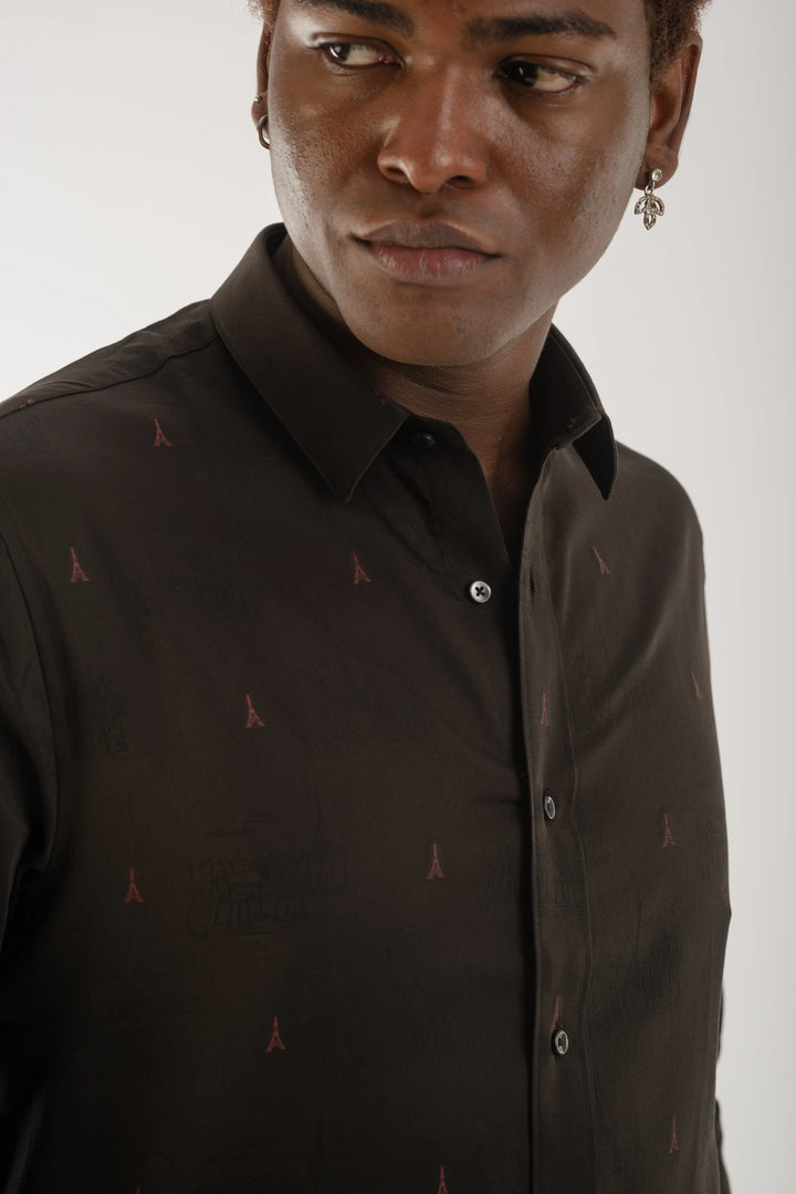 Giza Cotton Eiffel Print Long Sleeve Shirt for Men