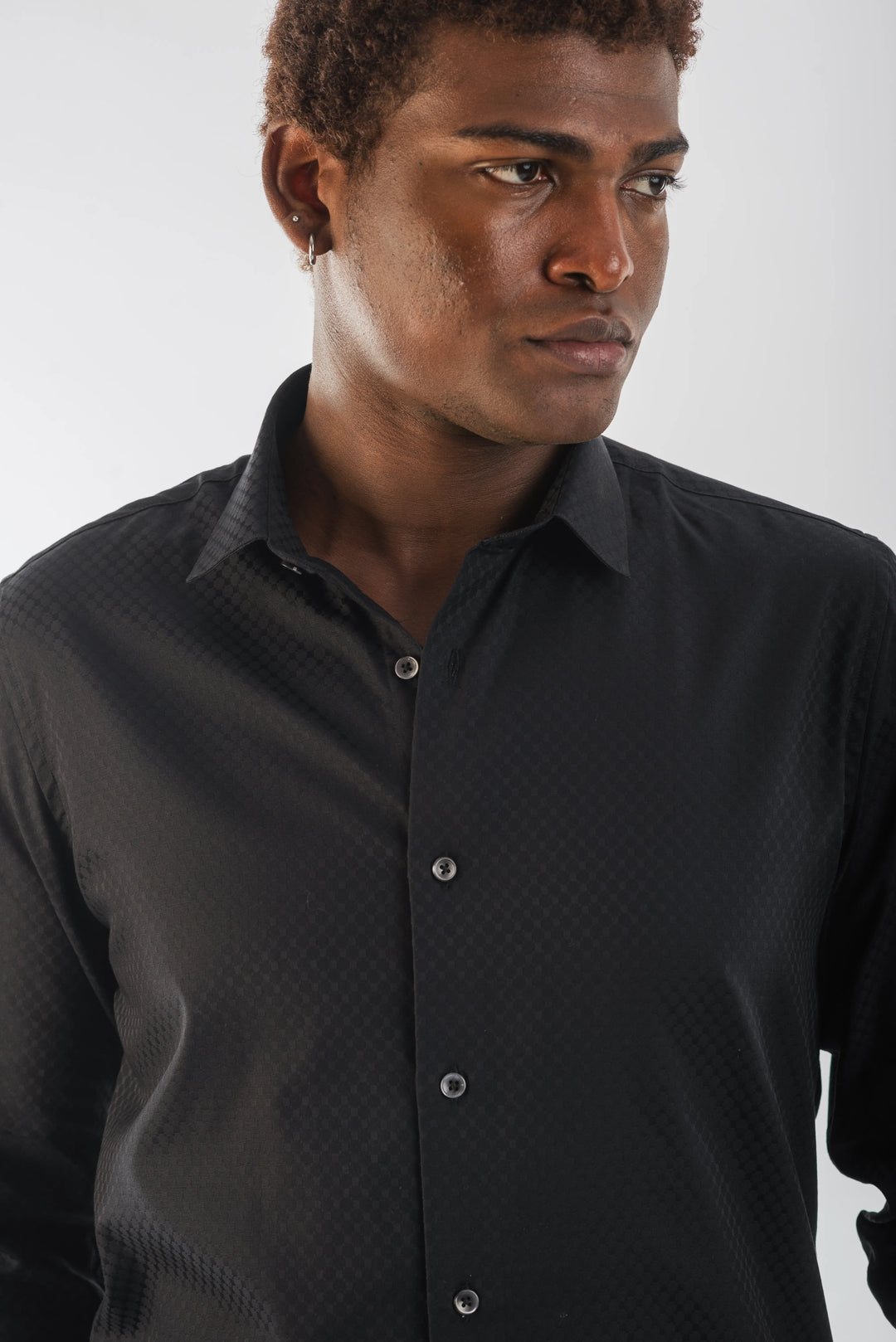 Giza Solid Black Self Jacquard Long Sleeve Shirt for Men