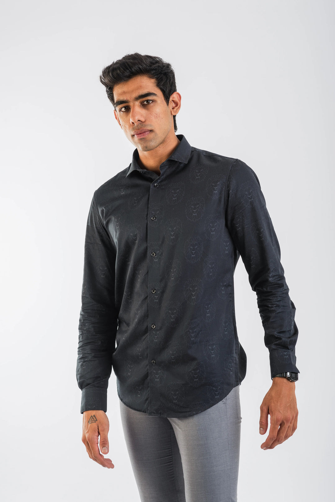 Giza Leo Black Long Sleeve Plain Shirt for Men