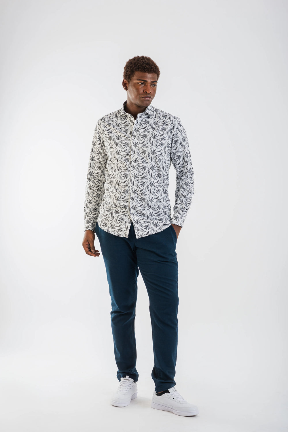 Giza White Black Floral print Long Sleeve Shirt for men