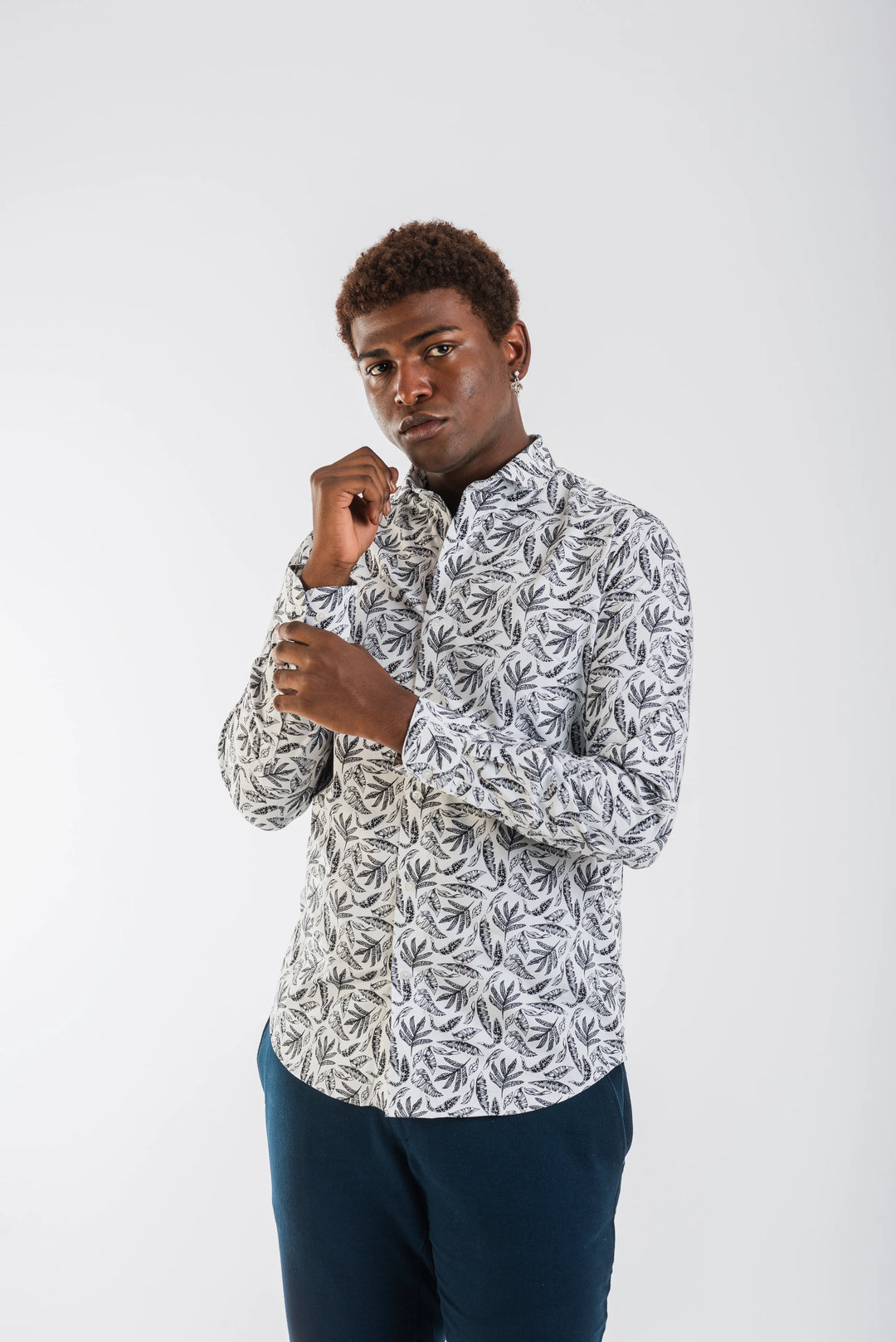 Giza White Black Floral print Long Sleeve Shirt for men