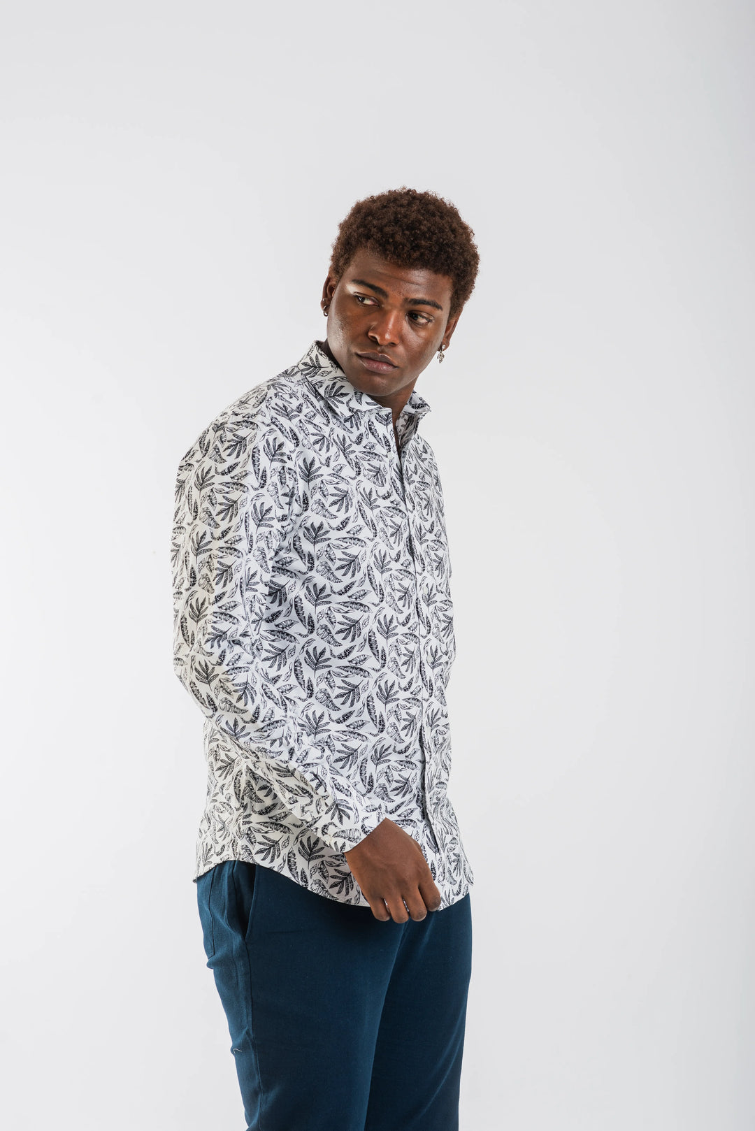 Giza White Black Floral print Long Sleeve Shirt for men
