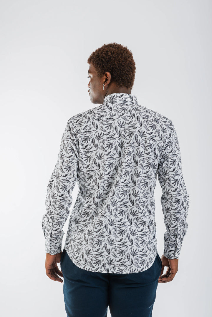Giza White Black Floral print Long Sleeve Shirt for men