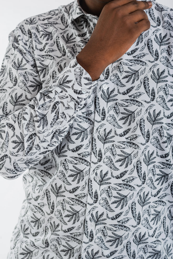 Giza White Black Floral print Long Sleeve Shirt for men
