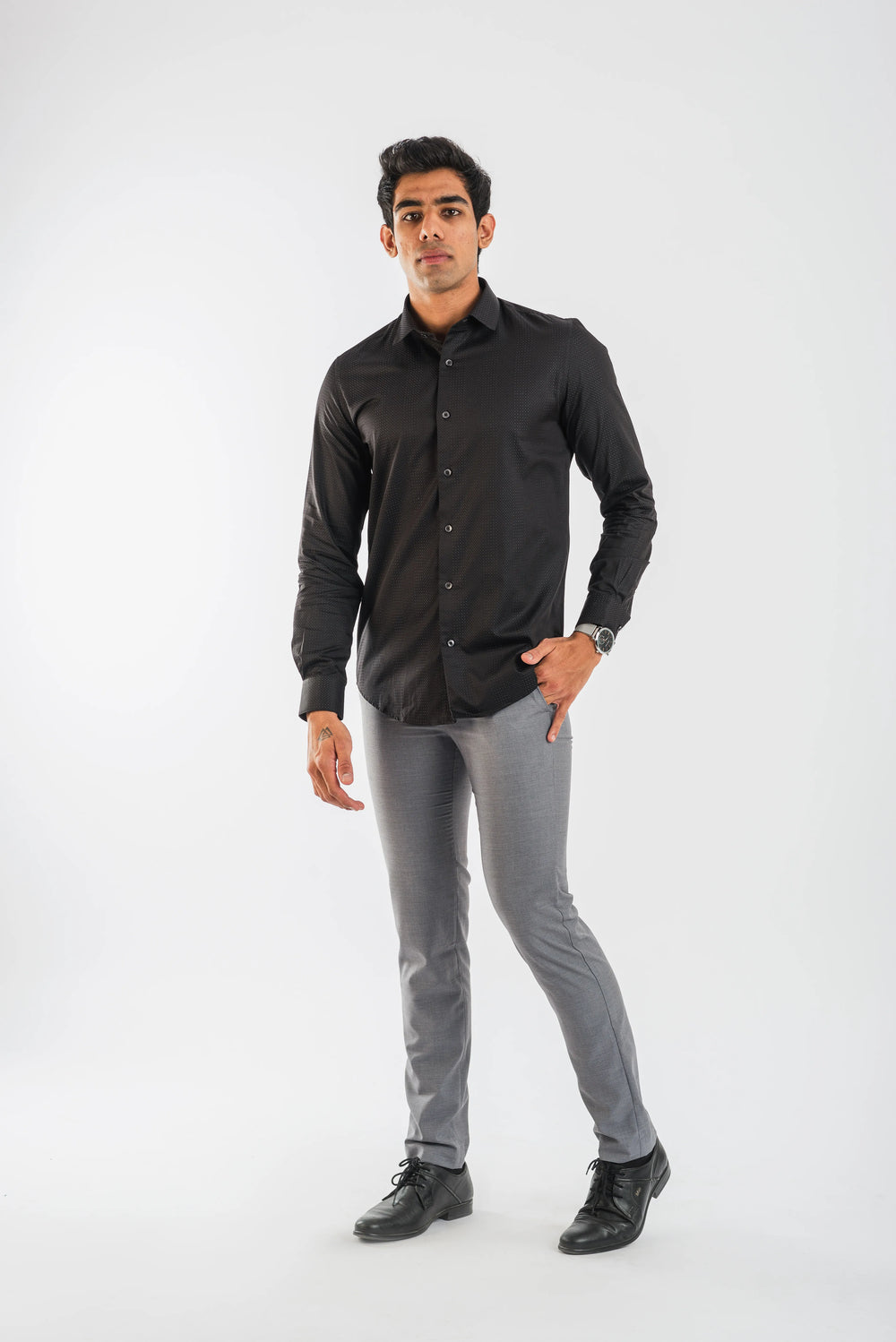 Giza Cotton Purple Textured Dot Long Sleeve Shirt for Men