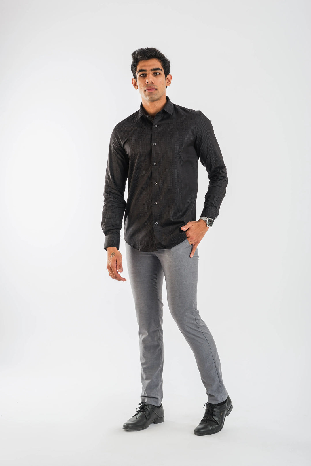 Giza Cotton Purple Textured Dot Long Sleeve Shirt for Men