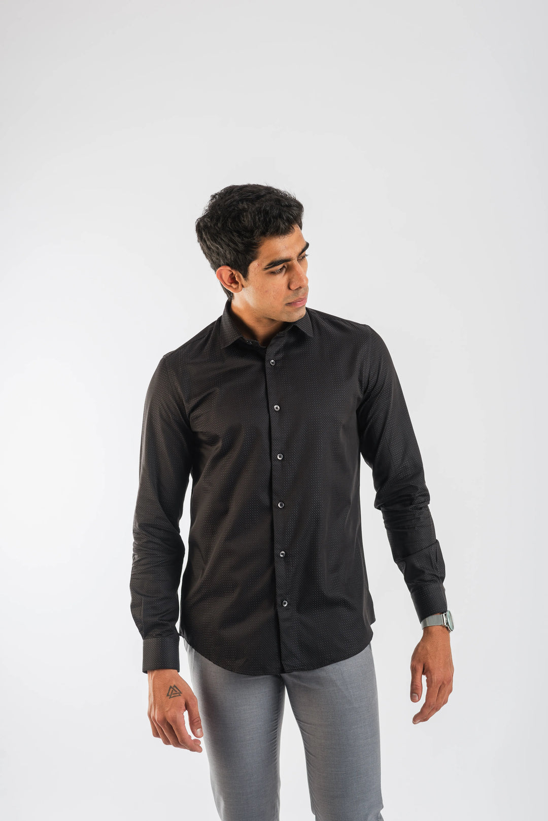 Giza Cotton Purple Textured Dot Long Sleeve Shirt for Men