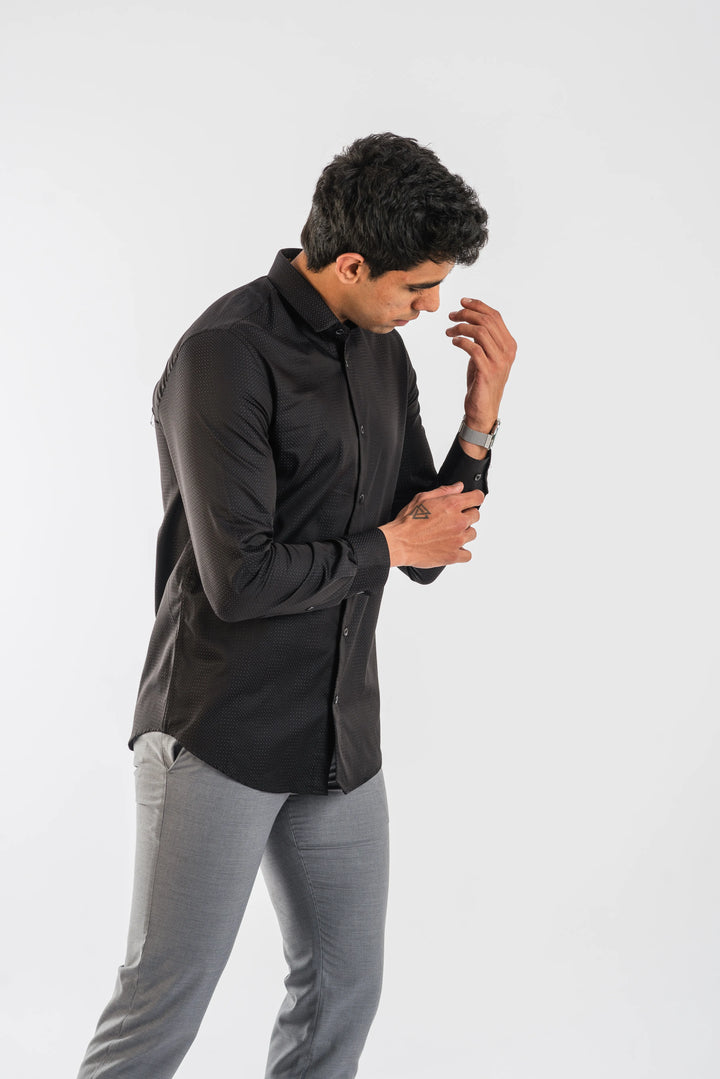 Giza Cotton Purple Textured Dot Long Sleeve Shirt for Men