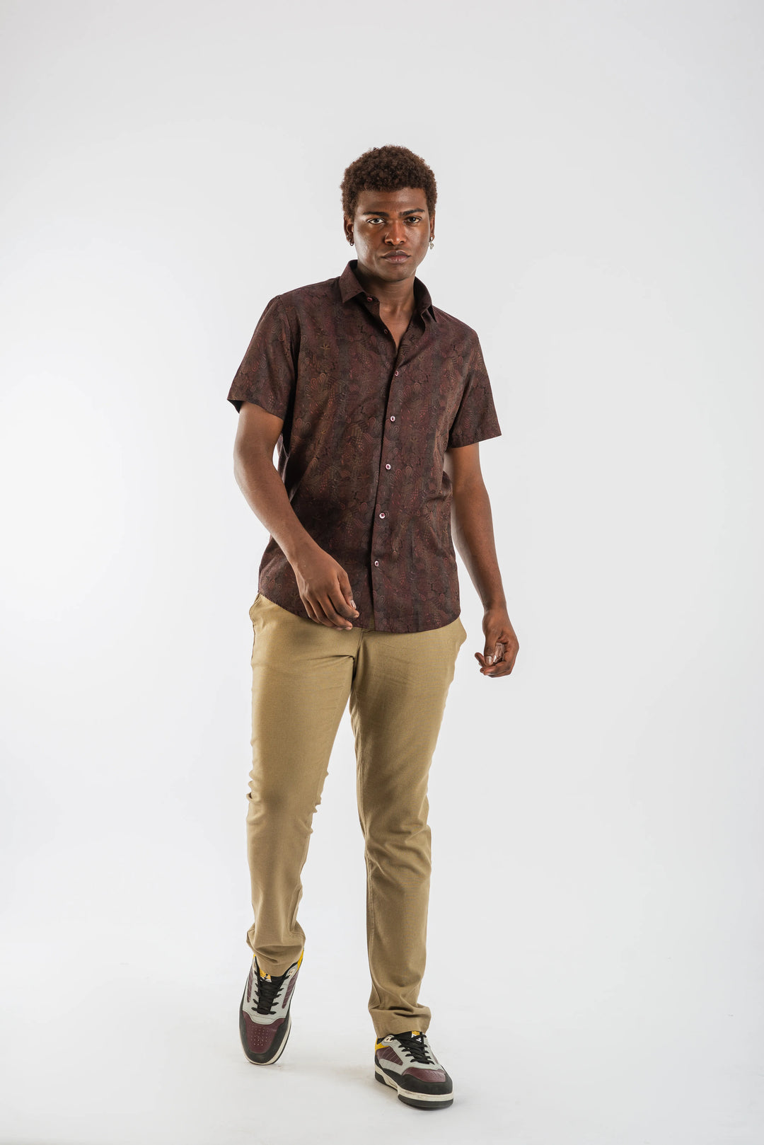 Cotton Brown Classic Textured Short Sleeve Shirt for Men