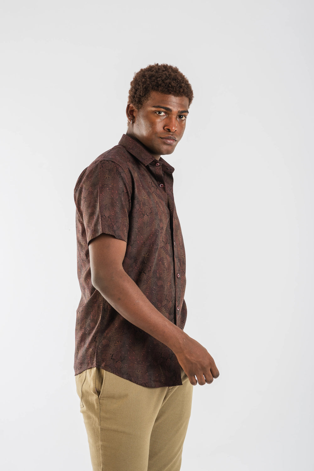 Cotton Brown Classic Textured Short Sleeve Shirt for Men