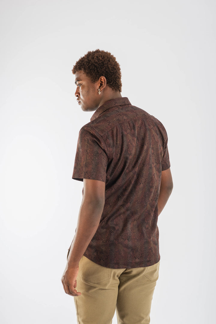 Cotton Brown Classic Textured Short Sleeve Shirt for Men