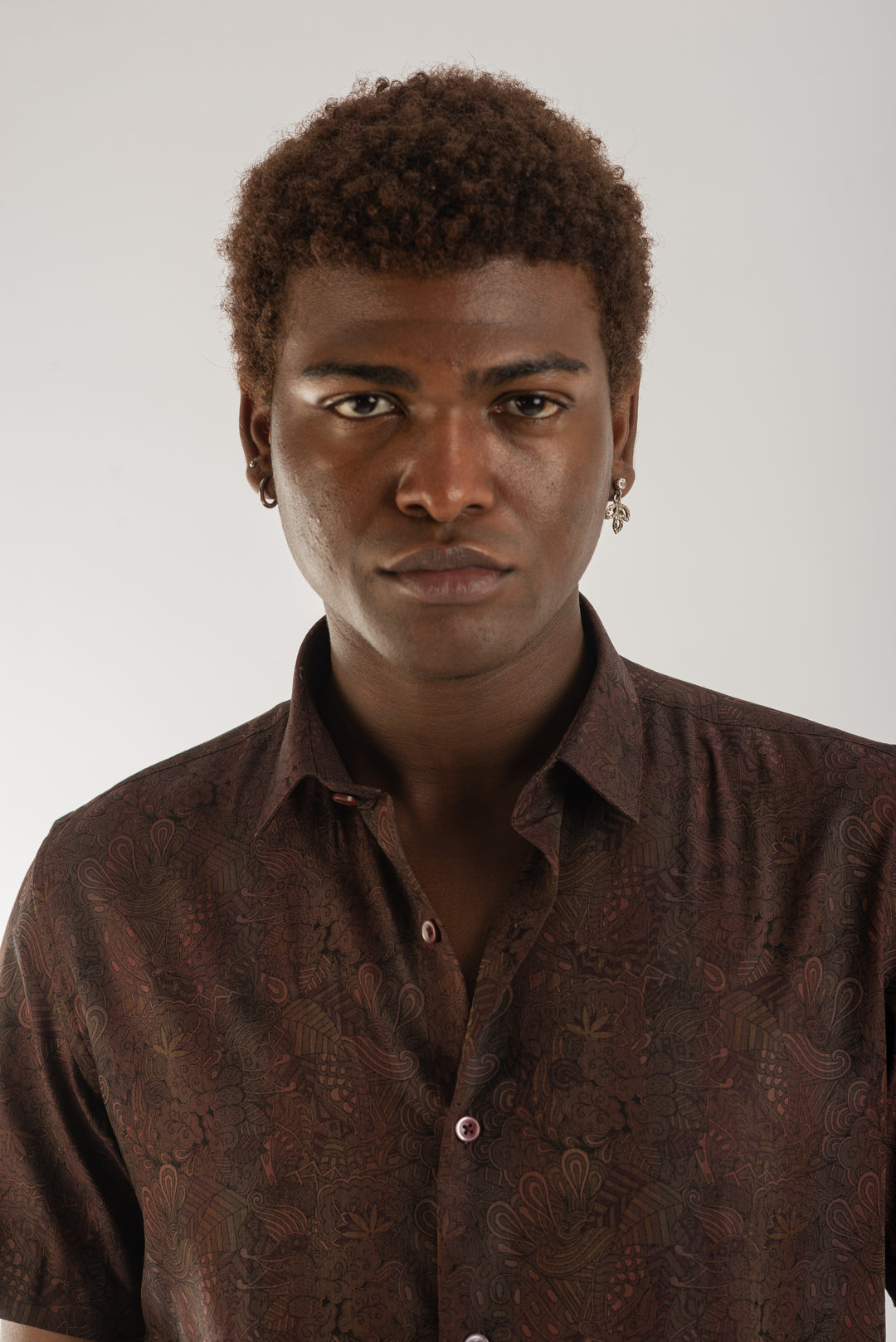 Cotton Brown Classic Textured Short Sleeve Shirt for Men