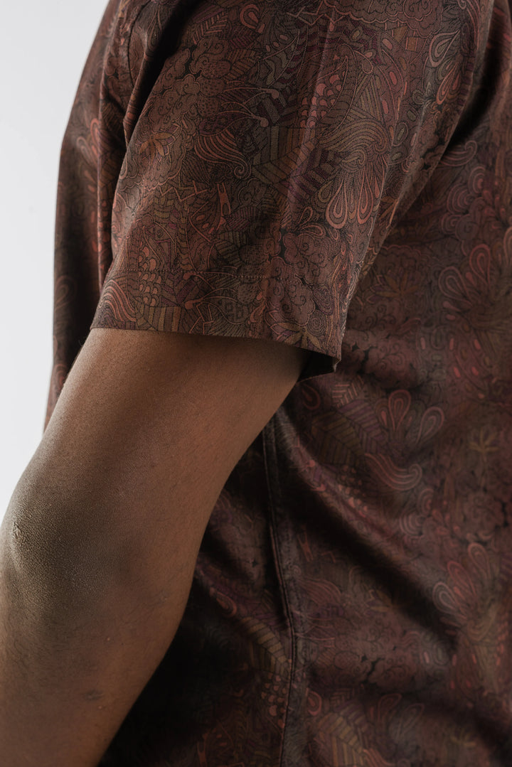 Cotton Brown Classic Textured Short Sleeve Shirt for Men