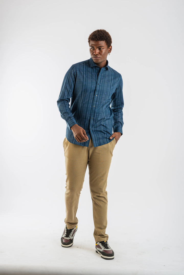 Giza Vertical Red Stripe Printed Long Sleeve Shirt for Men