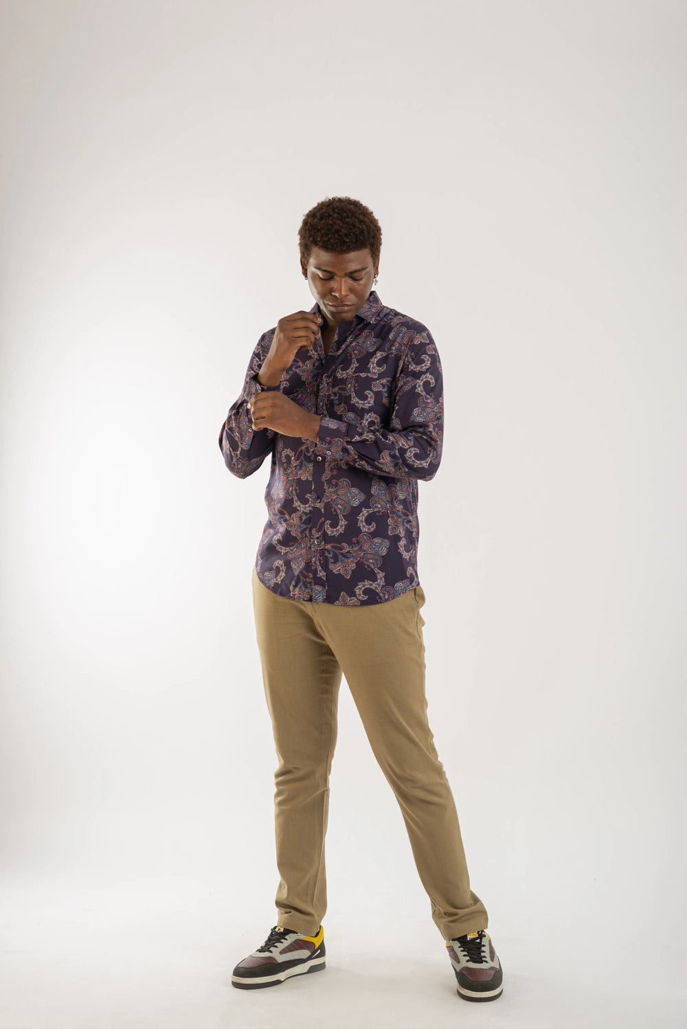 Navy Classic Printed Long Sleeve Shirt for Men