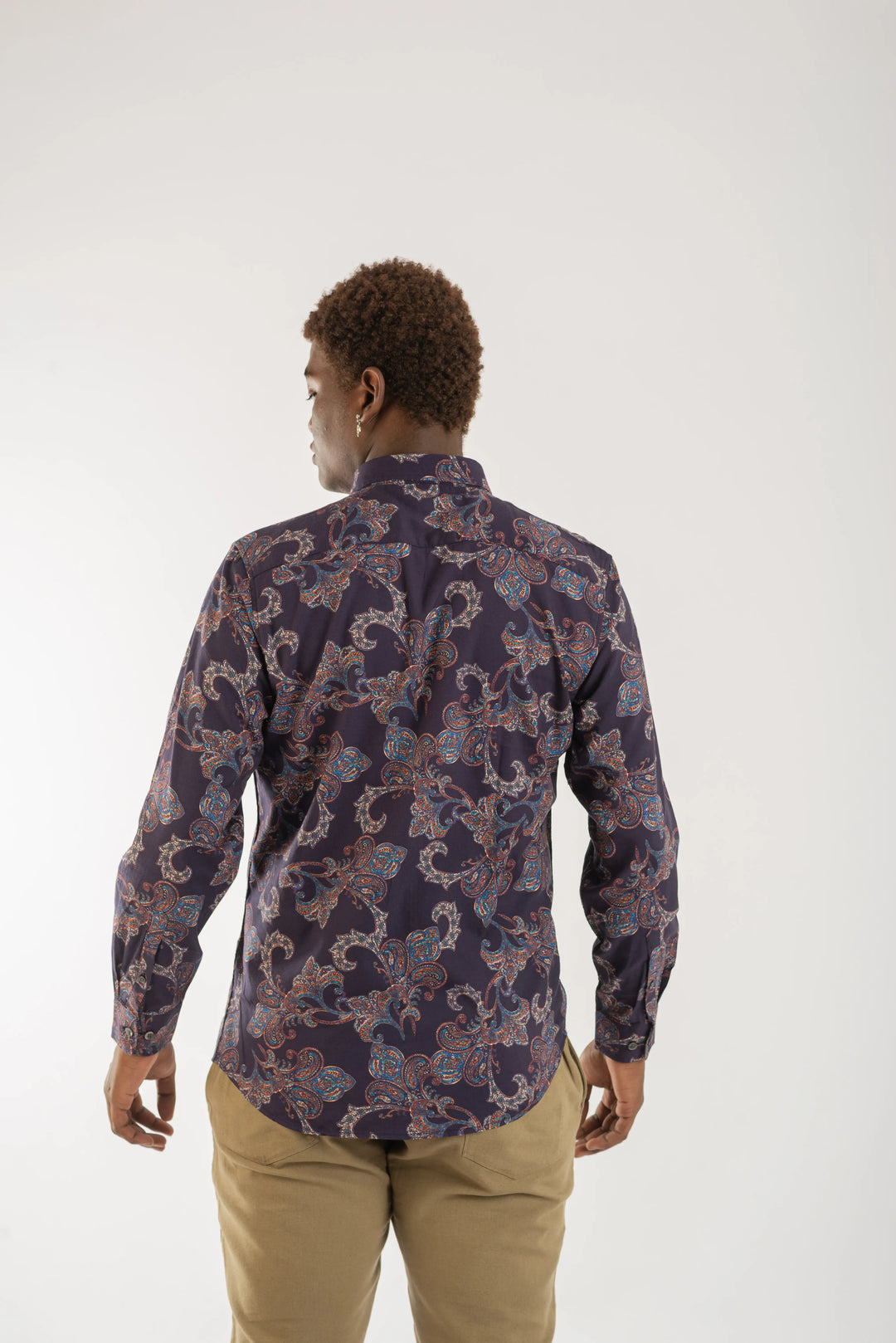 Navy Classic Printed Long Sleeve Shirt for Men