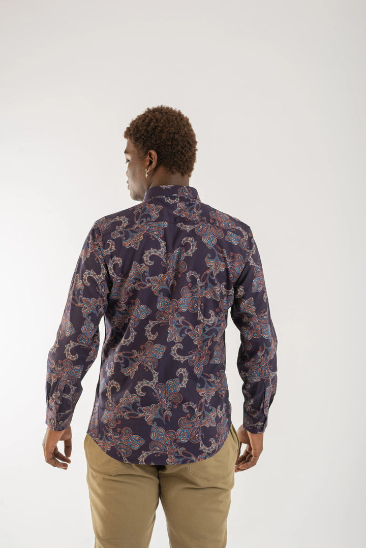 Navy Classic Printed Long Sleeve Shirt for Men