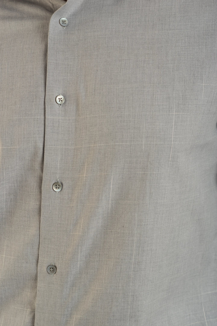 Giza Cotton Silver Grey Textured Plaid Long Sleeve Shirt for Men