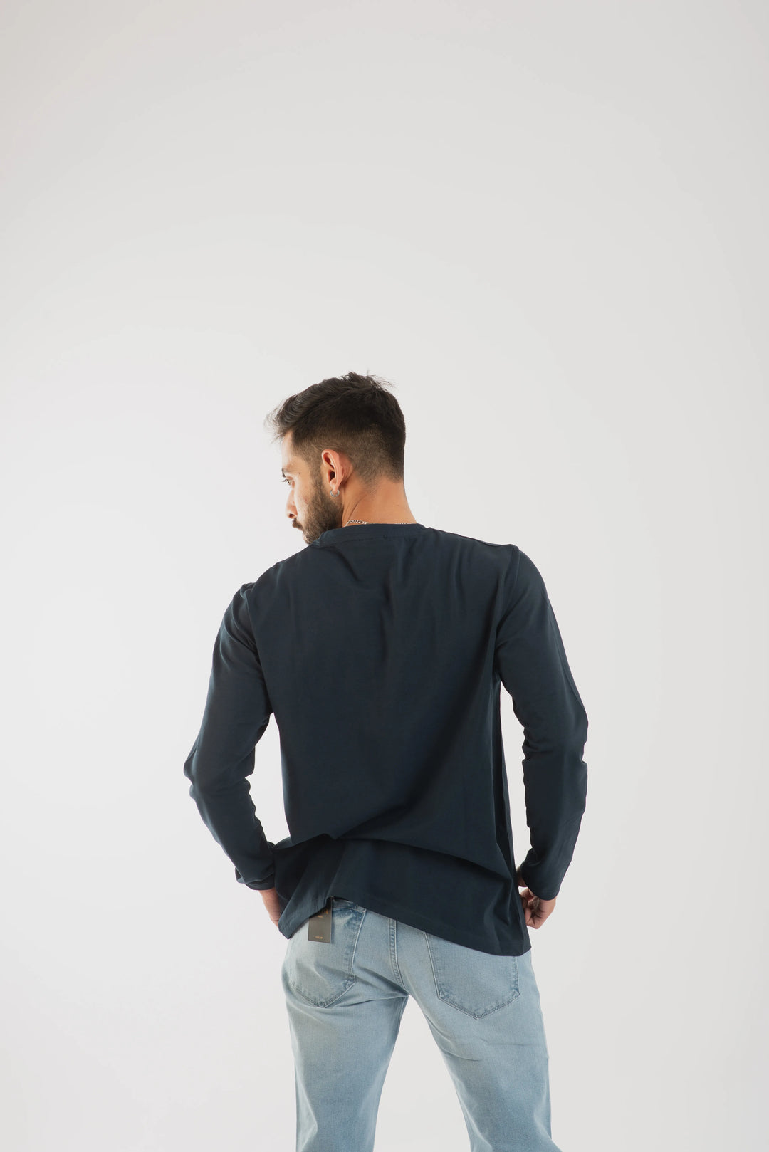 Cotton Spandex Jersey Navy Long Sleeve T Shirt for Men
