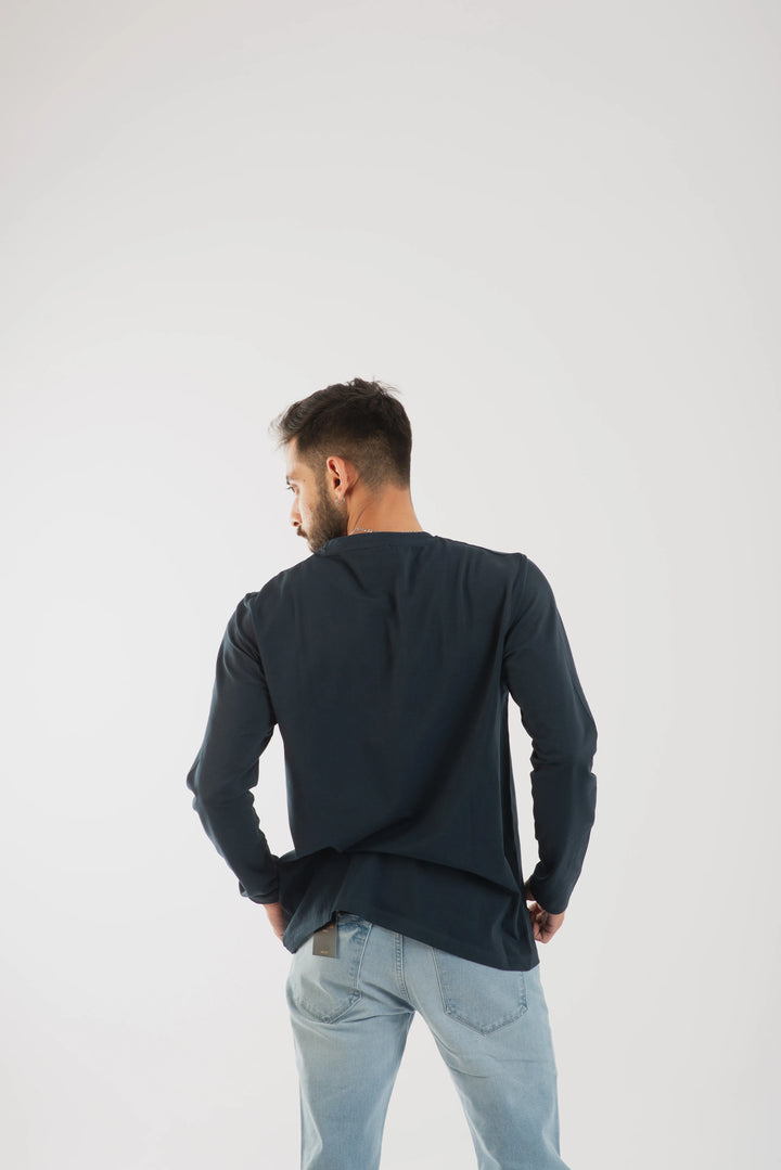 Cotton Spandex Jersey Navy Long Sleeve T Shirt for Men