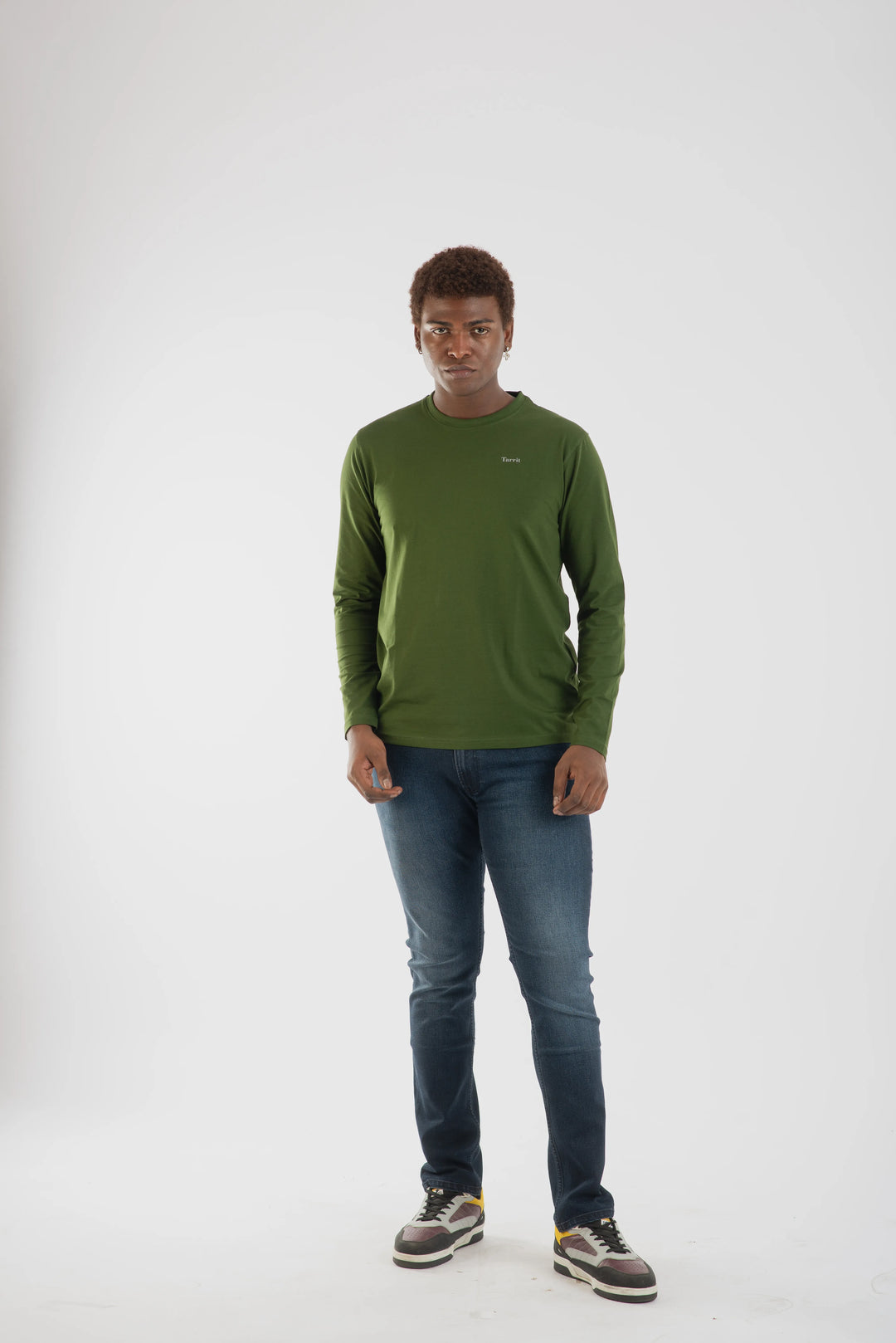 Cotton Spandex Jersey Olive Green Long Sleeve T Shirt Men